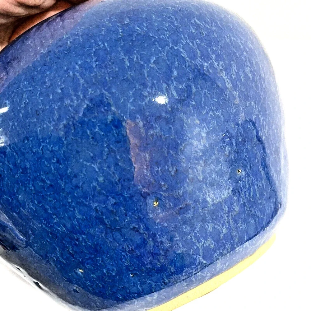 Studio pottery flower pot vase planter deep blue ovoid organic cottage farmhouse